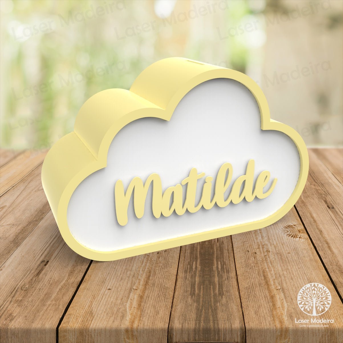 Mealheiro Nuvem Personalizado com Nome em 3D - Laser Madeira